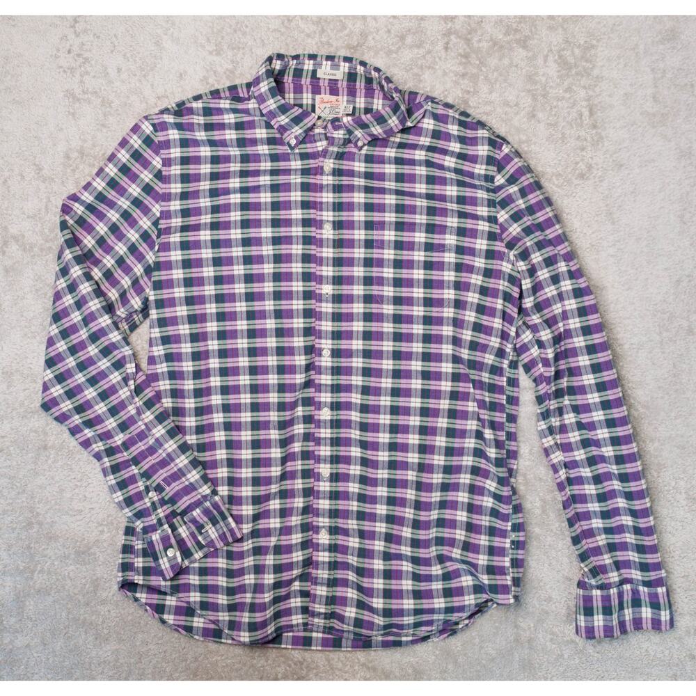 J. Crew Purple and Green Classic Long Sleeve Button Down Oxford Shirt Mens XLT